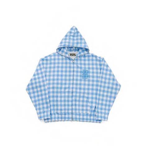 GINGHAM PRINT ZIP UP HOODIE