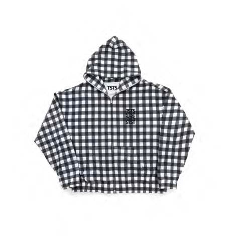 GINGHAM PRINT ZIP UP HOODIE