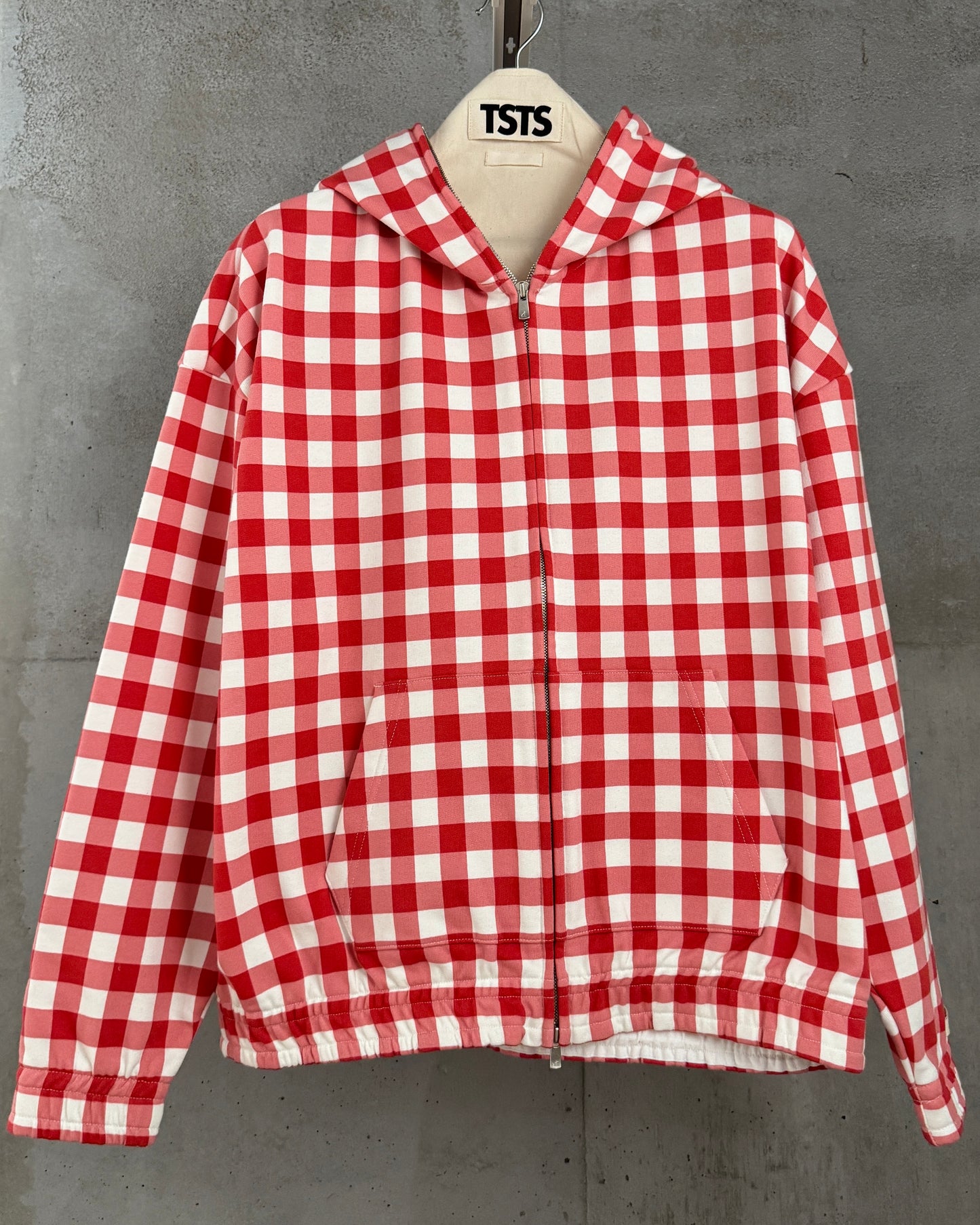 GINGHAM PRINT ZIP UP HOODIE